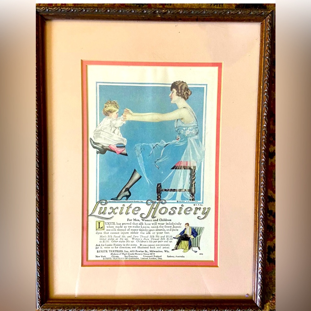 Antique 1918 Luxite Hosiery Ad in frame